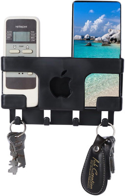 DSNS Apple Wall Mount Mobile Holder | Plastic Storage Case for Remote Stand Pack OF 1 Plastic Key Holder(4 Hooks, Black)