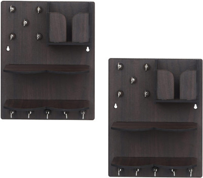 DecorHouse Premium Key Chain Hanging Board/Wall Hanging Wood Key Holder(10 Hooks, Brown)