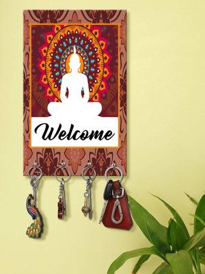CW Crafts World Wood Key Holder(4 Hooks, Red)