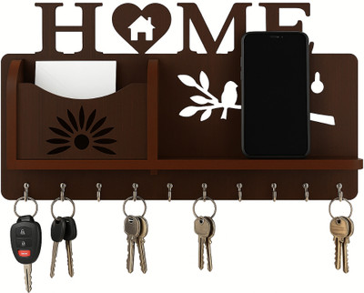 DivineCrafted Wall Mounted Wooden Key Hanger | Decorative Key Holder & Organizer for Home Wood Key Holder(8 Hooks, Brown)
