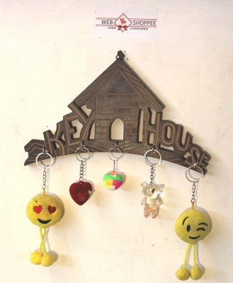 webshoppee Wood Wall Hanging (key house) key holder for Home Decor & Office Wood Key Holder(5 Hooks, Brown)