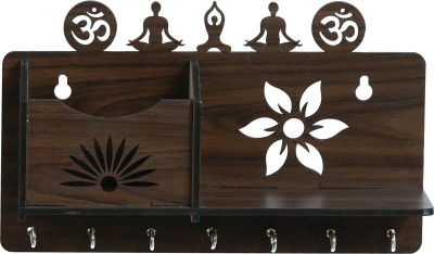 Dheeraj Creation OM & YOGA DESIGN WOODEN KEY HOLDER 7 HOOKS Wood Key Holder(7 Hooks, Brown)