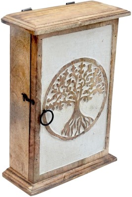 Kesha Spree Seasoned & Treated Mango Wood Key hanger Rustic Look tree of life engraved Wood Key Holder(6 Hooks, Brown)