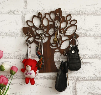 SLON Tree Key Holder 8 Hooks Wooden Key Holder Wall Decor Key Holder Wood Key Holder(8 Hooks, Brown)