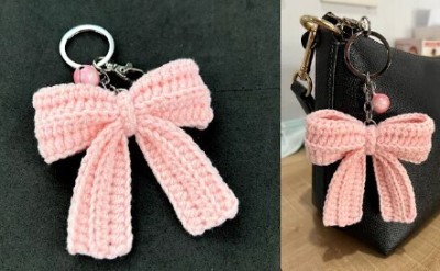 BloomingYarn Bow Keychain Wool Key Holder(1 Hooks, Blue, Pink, Purple, Red, White, Yellow)