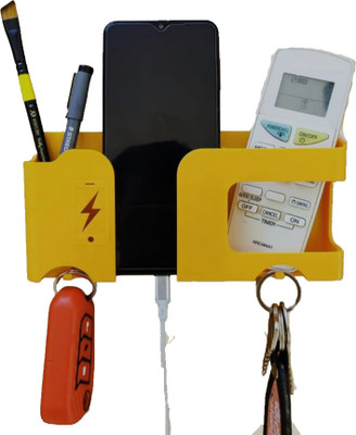 DSNS Multipurpose Wall Stand with Key chain & Remote Holder | Pack of 1 Plastic Key Holder(2 Hooks, Yellow)