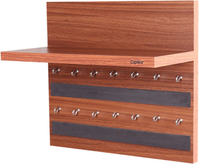 Captiver Display 14Hook Wall Mounted Wooden Key Holders with Shelf Classic Walnut/Decorative Multipurpose Hanging Rack Wood Key Holder(14 Hooks, Brown)