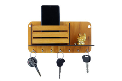 Expro 1 Multipurpose Compartment with Cable Cut Out and Wall Mountable Wood Key Holder(7 Hooks, Brown)
