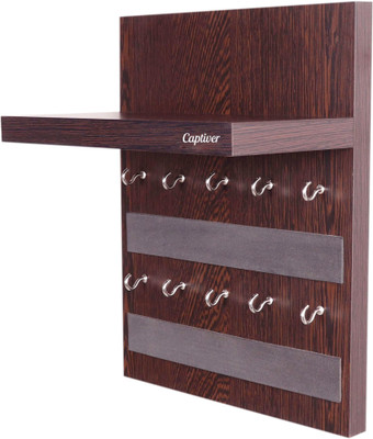 Captiver Lmbus 10 Hook Keyholder Wenge/Decorative Multipurpose Hanging Rack Wood Key Holder(10 Hooks, Black)