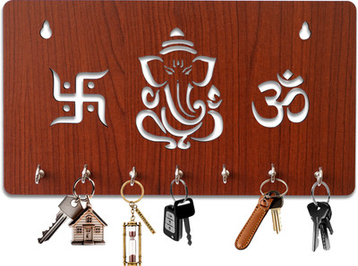 Kalmanjuh om swastik ganesha Wood Key Holder(7 Hooks, Brown)