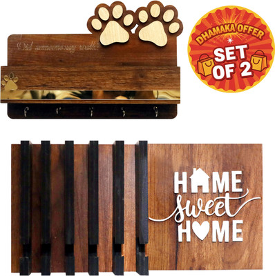 Canvibe KEY HOLDER54(2200) Wood Key Holder(4 Hooks, Brown)