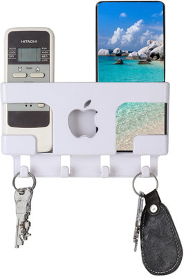 DSNS Apple Wall Mount Mobile Holder | Plastic Storage Case for Remote Stand Pack OF 1 Plastic Key Holder(4 Hooks, White)