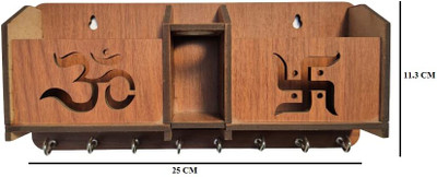 vaeps Wooden Om Design TV Remote Mobile Stand Key and Pen Holder Keys Holder Wood Key Holder(8 Hooks, Brown)