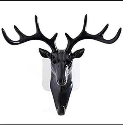 Adore Fancy Deer Head Wall Hook Adhesive Wall Hooks Kitchen Wall Hooks Black Plastic Key Holder(6 Hooks, Black)