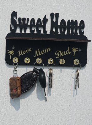 UM7T7 New Look Have Mom Dad golden key holder Best Decor 23Cm × 15CM 1pcs 6 Hocks Wood Key Holder(6 Hooks)