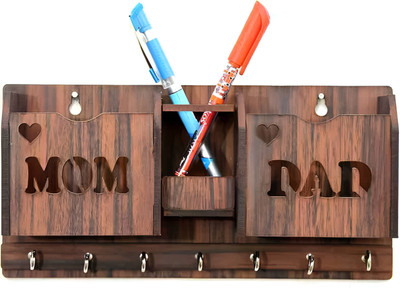 MONIOSIS MOM DAD KEY HOLDER Wood Key Holder(7 Hooks, Beige)