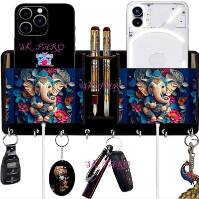 SK PARO GANESHA WOOD KEY HOLDER/KEY HANGER/MOBILE STAND Wood Key Holder(8 Hooks, Multicolor)