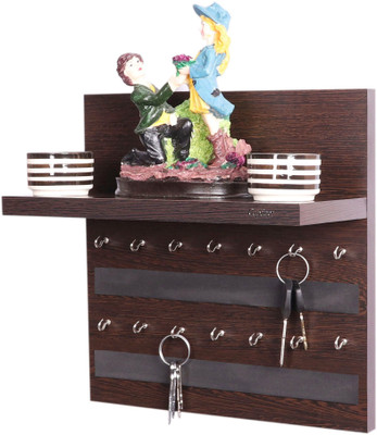 Captiver Display 14Hook Wall Mounted Wooden Key Holders with Shelf Wenge / Decorative Multipurpose Hanging Rack Wood Key Holder(14 Hooks)