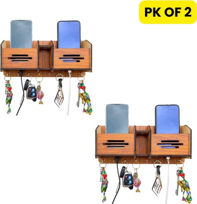 Echowood 2 Pack of Wooden Wall-Mounted Key Holder for Home, Office Wood Key Holder(8 Hooks, Brown)