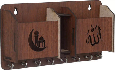 Niya Krafts Allah with double mobile stand and pen holder 2 Box Wood Key Holder(7 Hooks, Brown)