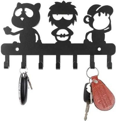 RAGHAV ENTERPRISES Metal Cut Durable Designer Iron Key Holder(7 Hooks, Black)