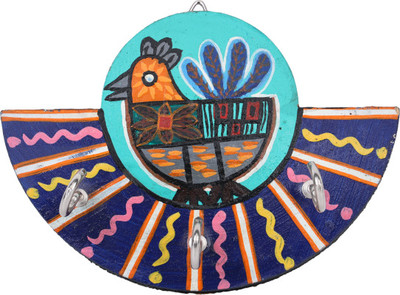 INDHA Handcrafted and Handpainted Reprocessed Wood Key Holder With Gift Packaging Box Wood Key Holder(3 Hooks, Multicolor)
