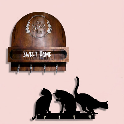 Canvibe KEY HOLDER51(2000) Wood Key Holder(4 Hooks, Brown)