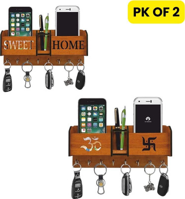 Echowood 2 Pack of Wooden Wall-Mounted Key Holder for Home, Office Wood Key Holder(8 Hooks, Brown)