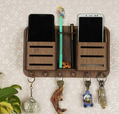 Unnati times Mobile Holder/ Wall Decoration Items / Home Decor / Wood Key Holder Wood Key Holder(6 Hooks, Brown)