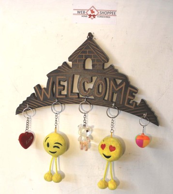 webshoppee Wood Wall Hanging Key Welcome Holder for Wall for Home Decor & Office Wood Key Holder(5 Hooks, Brown)