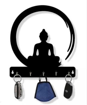 KASH buddha key Wood Key Holder(6 Hooks, Black)