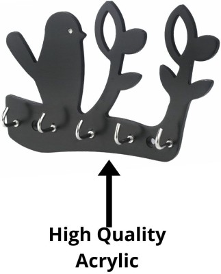 Panthera Birds on Tree Key Stand Key Holder for Home & Office Brass/ 5 Hooks Key Hanging Hooks/Key Chain Hanging/Wall Mounted Key Holder/Wall Hook Stand Stainless Steel Key Holder(5 Hooks, Black)