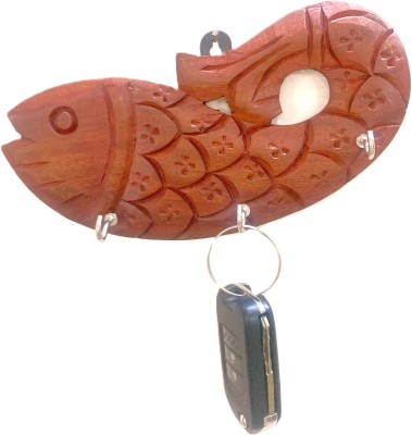 akinaKrafts akina krafts wall decor key holder in fish shape Wood Key Holder(10 Hooks, Brown)