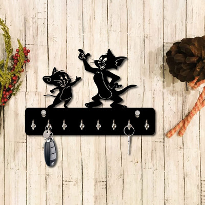 Sage Tom & Jerry Designer 8 Hooks Entryway for Kitchen Wood Key Holder(8 Hooks, Black)
