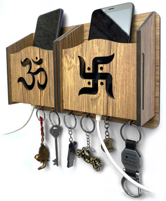 MAYA CREATION Key Holder Wood Key Holder(6 Hooks, Brown)