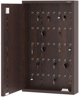 Captiver Key Holder with Locker Upto 40 Keys for Living Room Home Furniture | Wood Key Holder(40 Hooks, Brown)