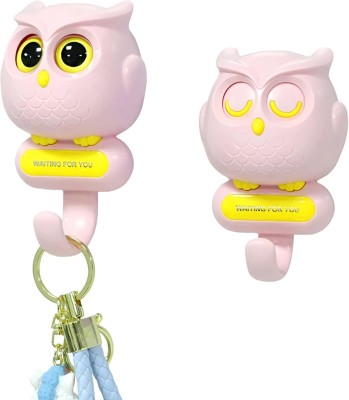 Vexton Heavy Duty Multipurpose Self Adhesive PVC Cute Owl Key Holder Wall Hook Sticker Plastic Key Holder(1 Hooks, Pink)