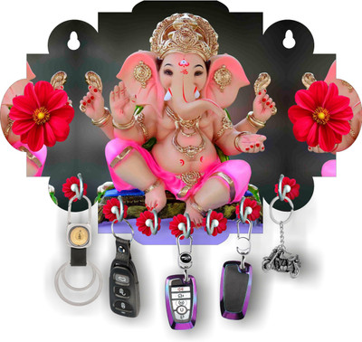 CLK craft decent & attractive shree ganesha_MDF wooden keyholder Wood Key Holder(7 Hooks, Multicolor)