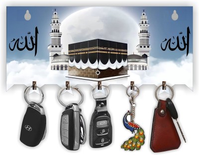 Flipkart SmartBuy Allah Arabic Wooden key holder for Home decor Wood Key Holder(5 Hooks, Blue)