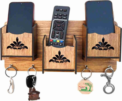 Dheeraj Creation 3 MOBILE WITH KEY HOLDER Wood Key Holder(4 Hooks, Brown)