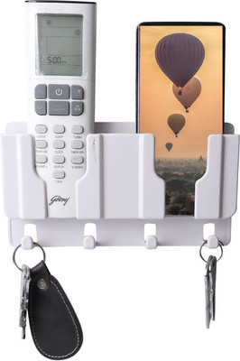DSNS Multipurpose Design Key Holder for Wall Mounted Phone Stand with 4 Hooks Plastic Key Holder(4 Hooks, White)