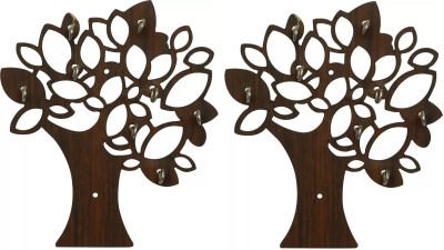JaipurCrafts Pack of 2 Tree Designer Key Hanger For Home/Office Wall Decor Wood Key Holder(7 Hooks, Brown)