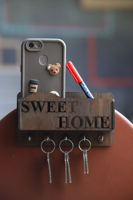 aisey Key Holder For Wall Wood Key Holder Wood Key Holder (5 Hooks, Brown) Wood Key Holder(5 Hooks, Brown)