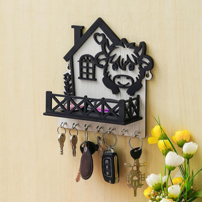 JaipurCrafts Premium Designer Wooden House Keys Hanger Key Holder for Home/Office Decor Wood Key Holder(7 Hooks, Black, White)