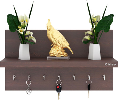Cirise MDF Wood Wall Mount Key Holder Keyholders 7 Hooks with Storage Shelf Wood, Steel Key Holder(7 Hooks, Brown)