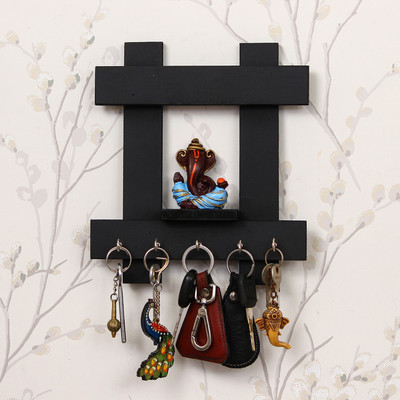 eCraftIndia Lord Ganesha Wooden Keyholder with 5 Key Knobs Wood, Polyresin Key Holder(5 Hooks)