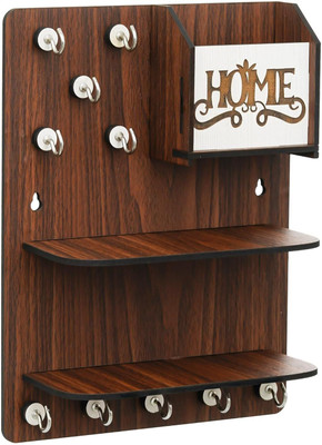 Flipkart SmartBuy Premium New Keychain Stand with Mobile Chrging Stand For Wall Wood Key Holder(10 Hooks, Brown)