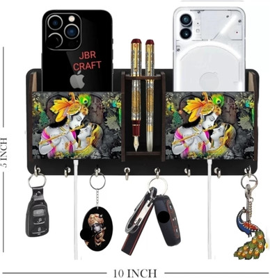 JBRCraft Radha Krishna key holder Wood Key Holder(8 Hooks, Multicolor)