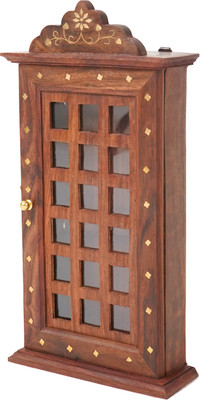 ADA Handicraft Sheesham Wooden Key Holder-Square Design Keychain Holder- Wood Key Holder(6 Hooks, Brown)