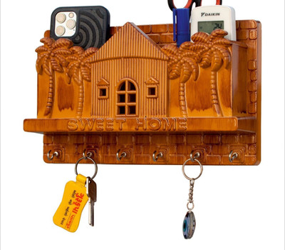 Kidzhut Plastic Key Holder for Home with 6 Hooks Plastic Key Holder(6 Hooks, Brown)